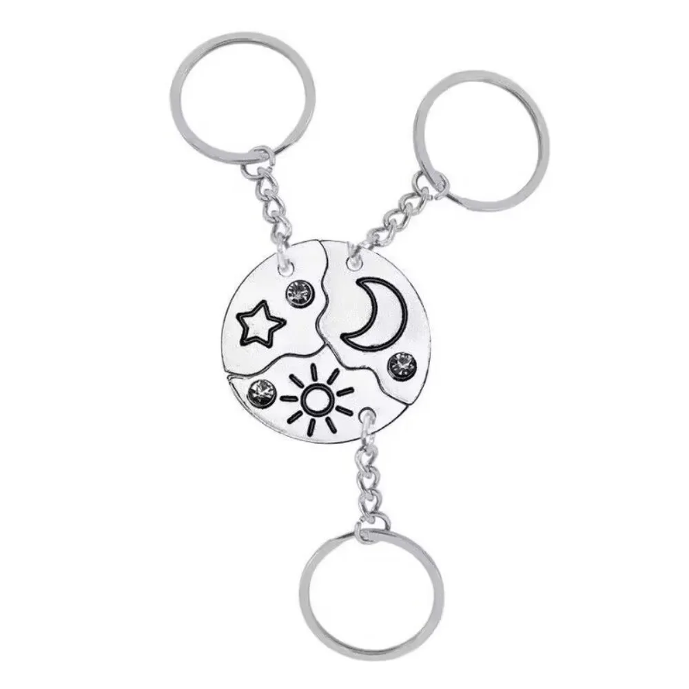 3 Pcs/Set Best Friend Gifts Creative Sun Moon Stars Keychains Round Stitching Friends Keychains Magnetic Friends Keyrings Party