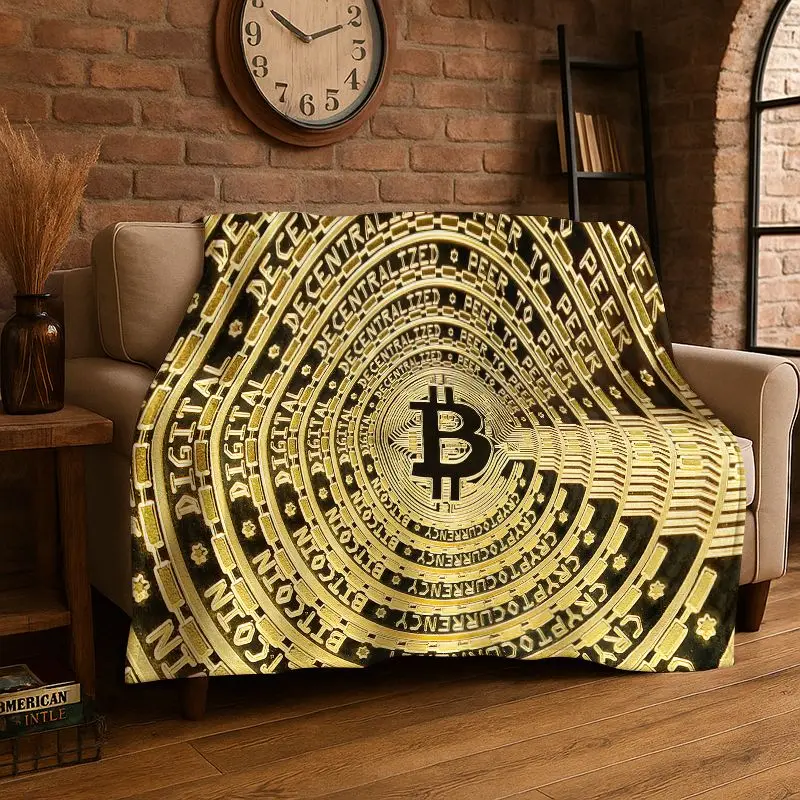 Rich Bitcoin Gold Coin Money Flannel Blanket Soft Warm Throw Blanket for Bedroom Living Room Bed Travel Camping Picnic Cover Nap