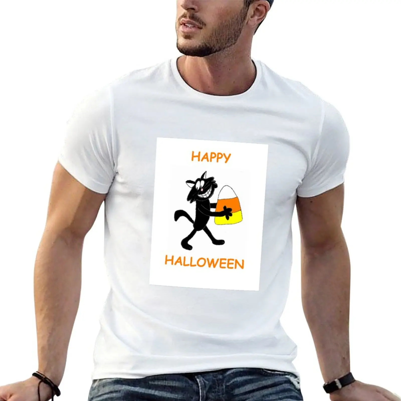 

Black Cat Happy Halloween T-shirt animal prinfor boys tops mens champion t shirts