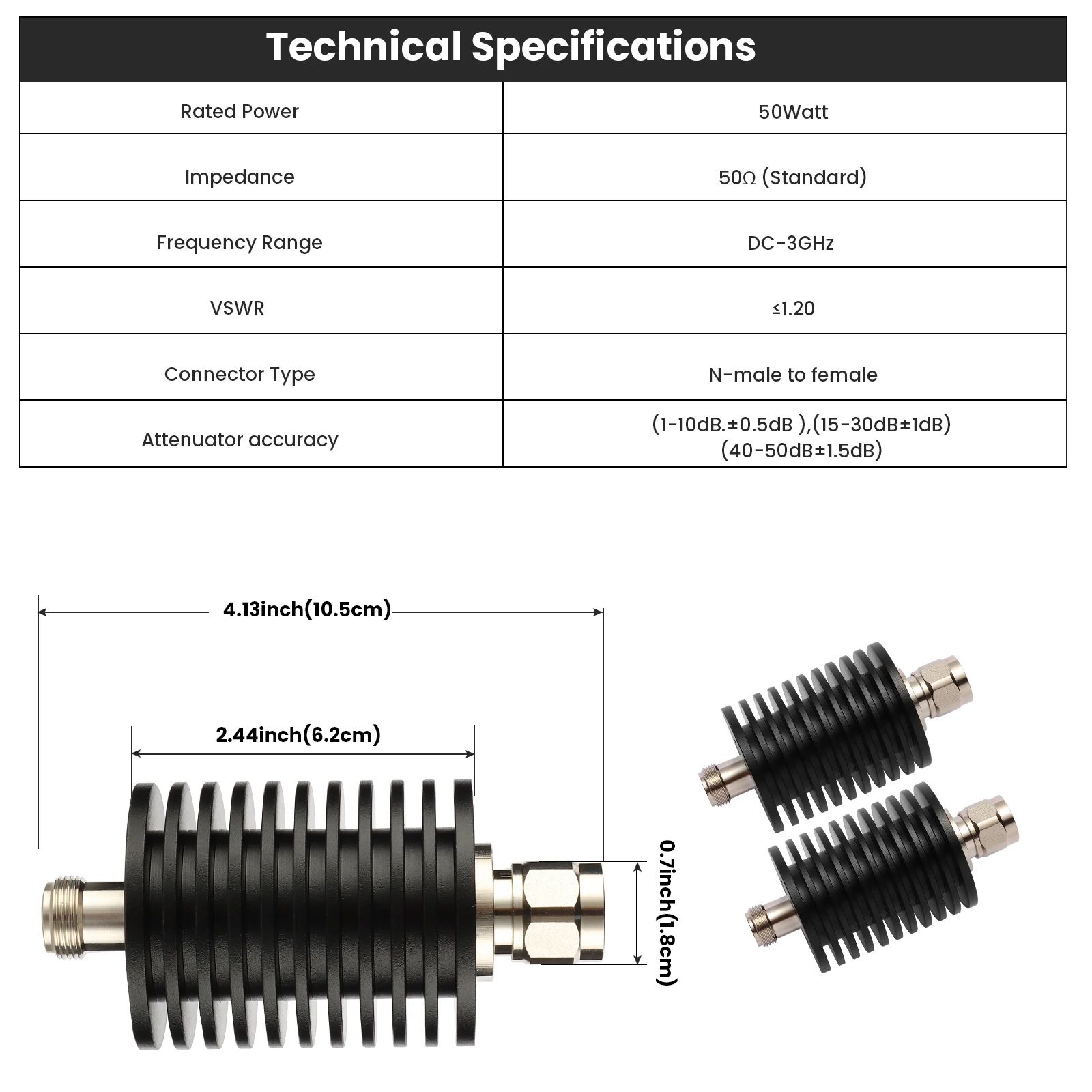 BECEN 50Watt N-JK RF coaxial fixed attenuator, DC-3Ghz,50 ohm,1db,2db,3db,5db,6db,10db,15db,20db,30db,40db,50db