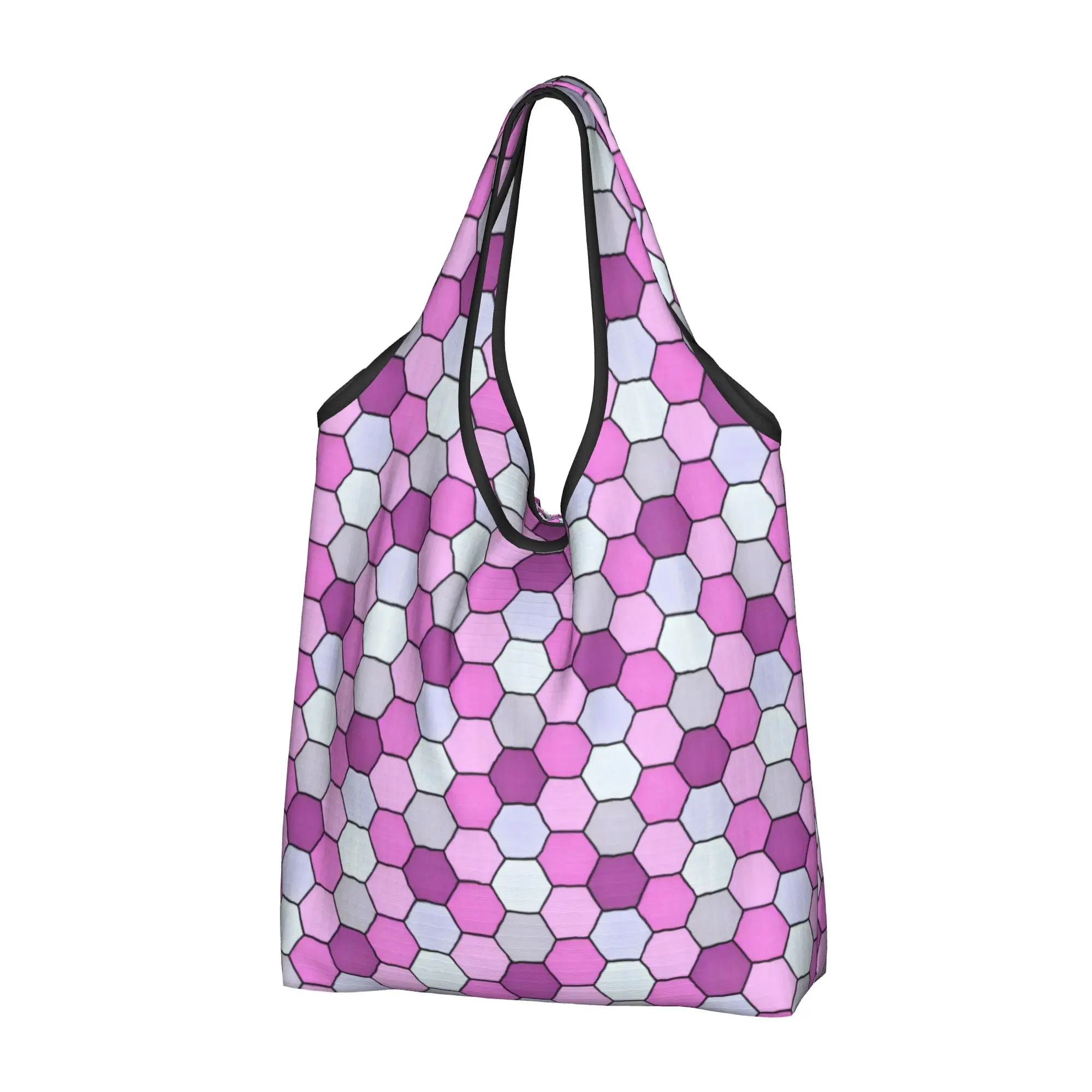 Reusable Honeycomb Geometric Hexagonal  Shopping Bag Women Tote Bag Portable Rainbow Grocery Shopper Bags