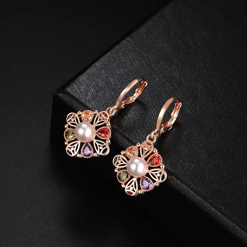 Women's Fashion Colorful Zircon Earrings/Necklaces Jewelry Sets Shiny Crystal Pearl Female Charm Wedding Accessories Jewelry image 4
