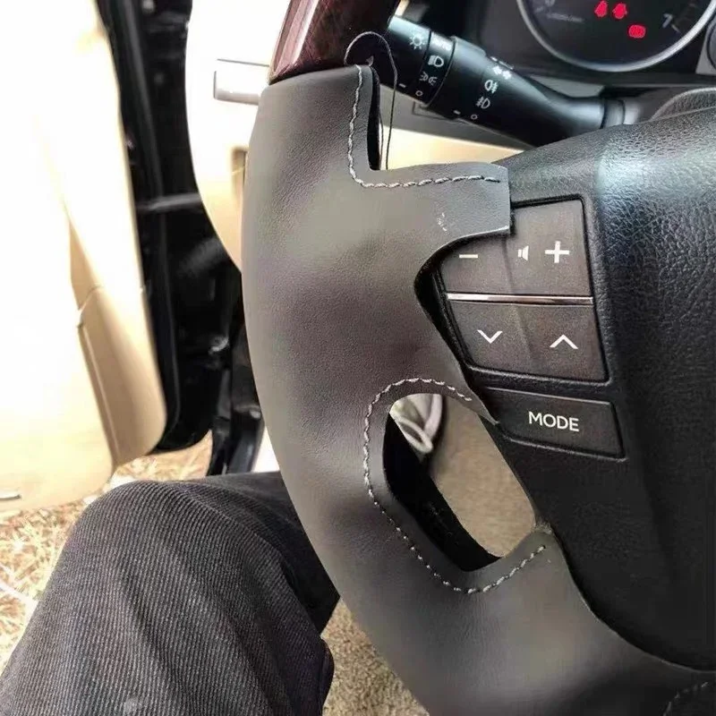 For Lexus LX570 2005-2017 DIY Hand Sewn Steering Wheel Cover Dark Grey Leather Left Right Side Interior Handle Covers