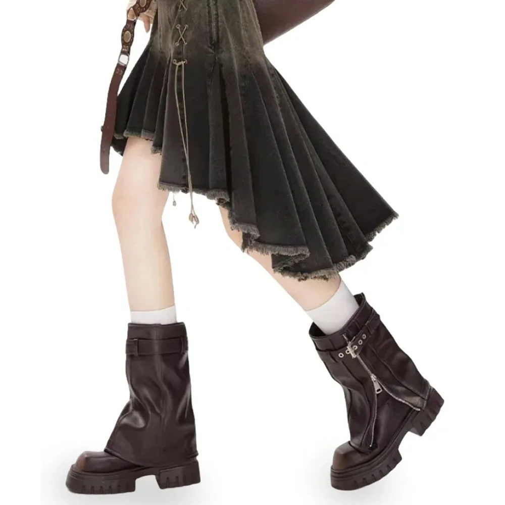 2025 Wasteland Vintage y2k Biker Boots Black Platform Boots Mid
