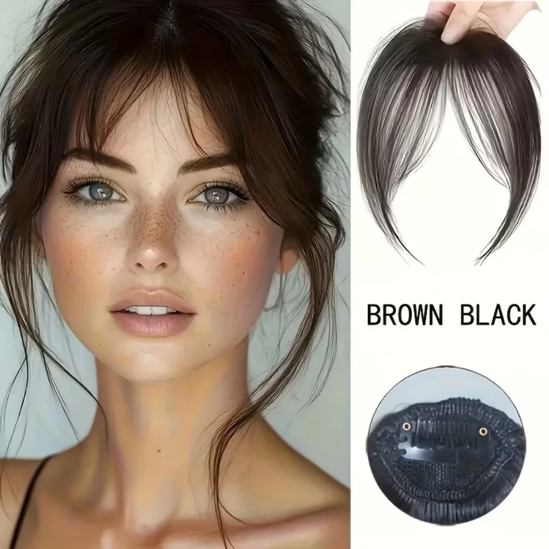 

Натуральные накладные челки в форме восьмерки - реалистичные челки из натуральных волос на заколках, невидимая челка для коррекции овала лица, подходят для всех типов волос