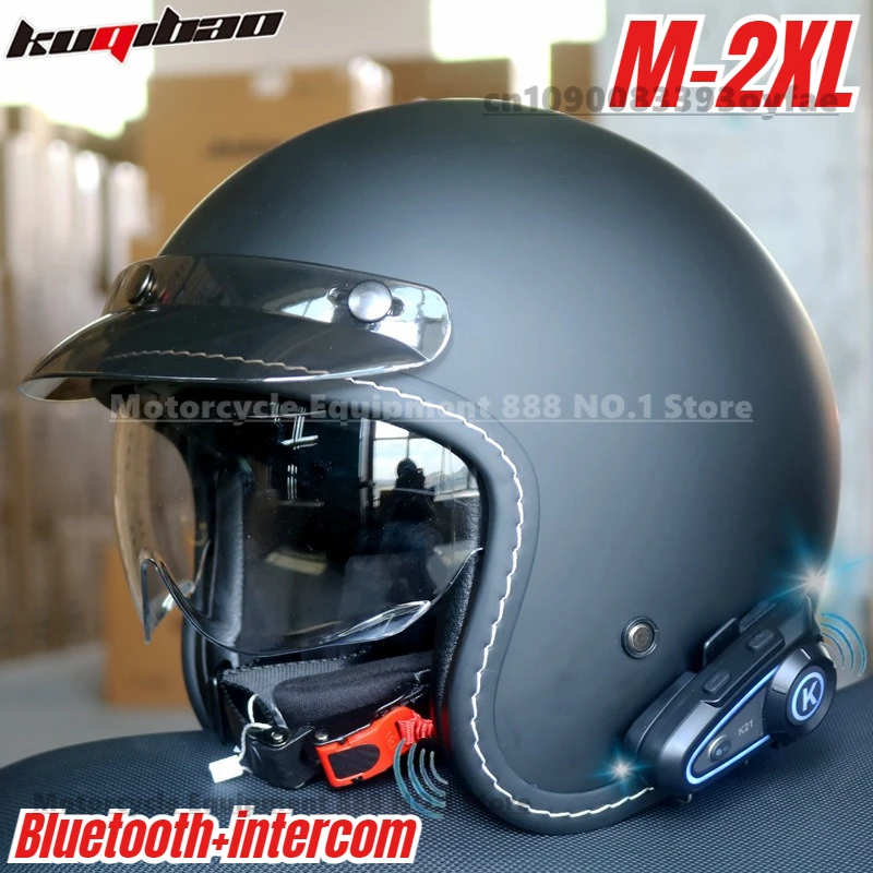 

Kuqibao motorcycle helmet intercom Bluetooth half helmet men's and women's retro motorcycel riding helmet casco moto