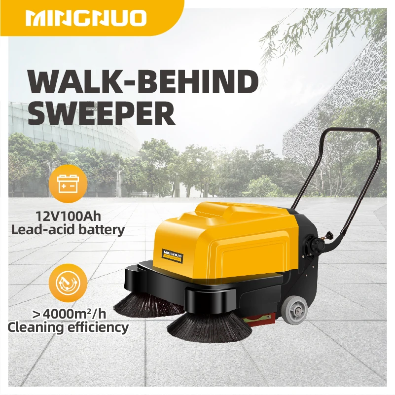 HCYMN-P100AS 12V Battery Powered Mini Road Floor Sweeper Walk-Behind Push Machine Outdoor Sweeping Custom Logo Available CE