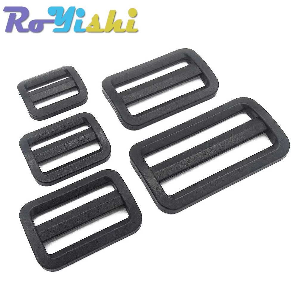 10 Pcs/Pack Plastic Black Curve Tri-Glide Slider Adjustable Buckle for Bags Webbing