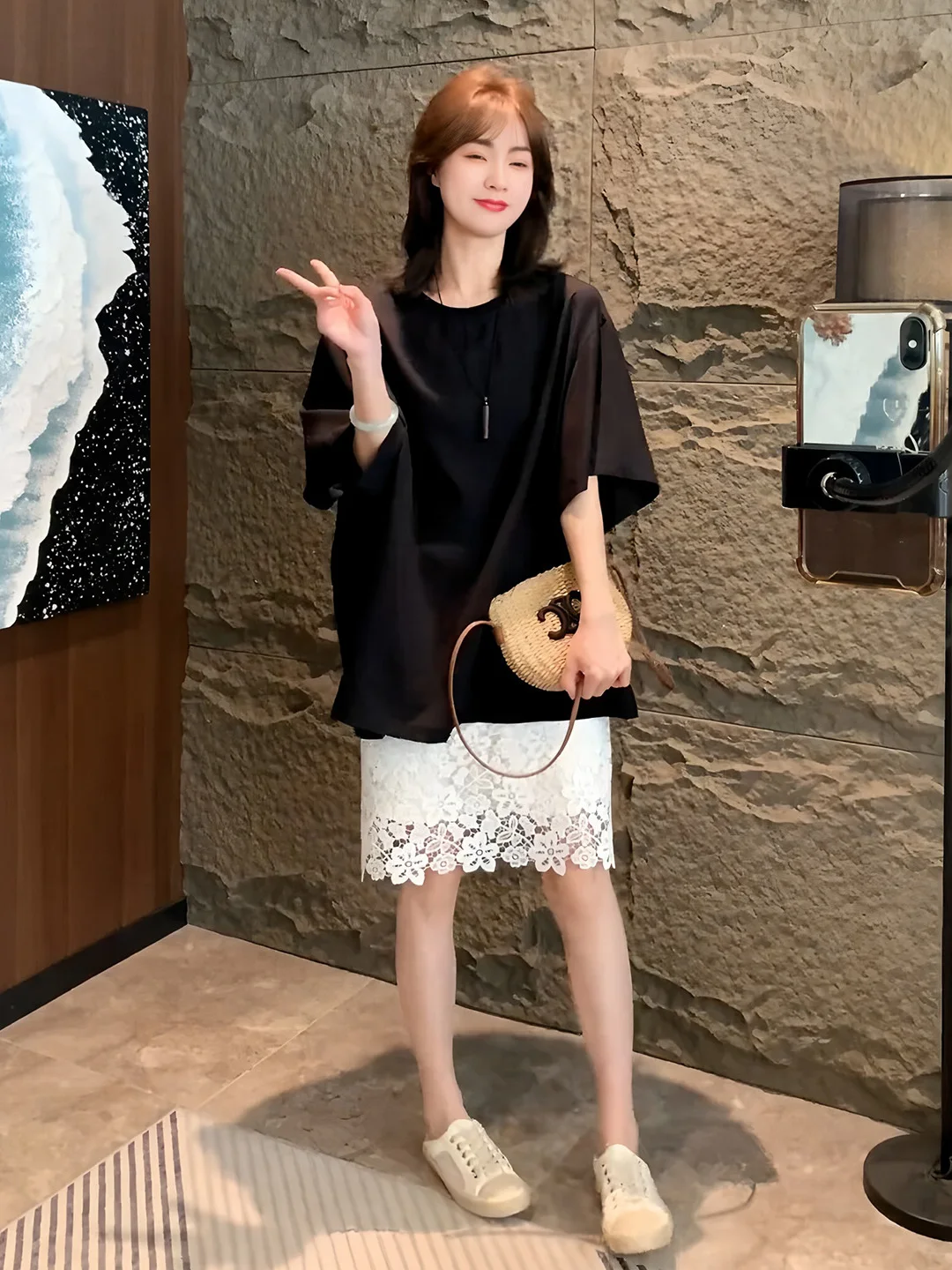 plus Size Korean Design Lace Half Skirt Women's Summer New Fashionable White A-Line Skirt Slim Fit High Waist Other Material
