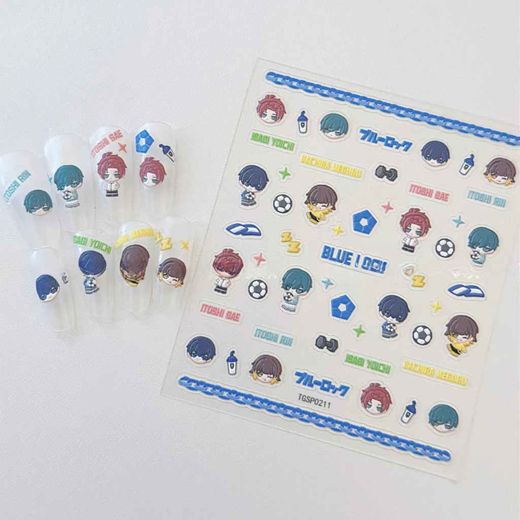 

Cartoon Nagi Seishiro Isagi Yoichi Chigiri Hyoma Chibi Cute Anime Nail Stickers Merch Embossed Nail Art Accessories Decal