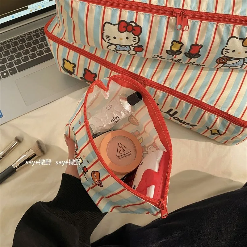 Kawaii hello kitty sanrio estudante bonito dos desenhos animados saco de armazenamento de viagem grande capacidade sacos de porção de roupas presente de aniversário para crianças