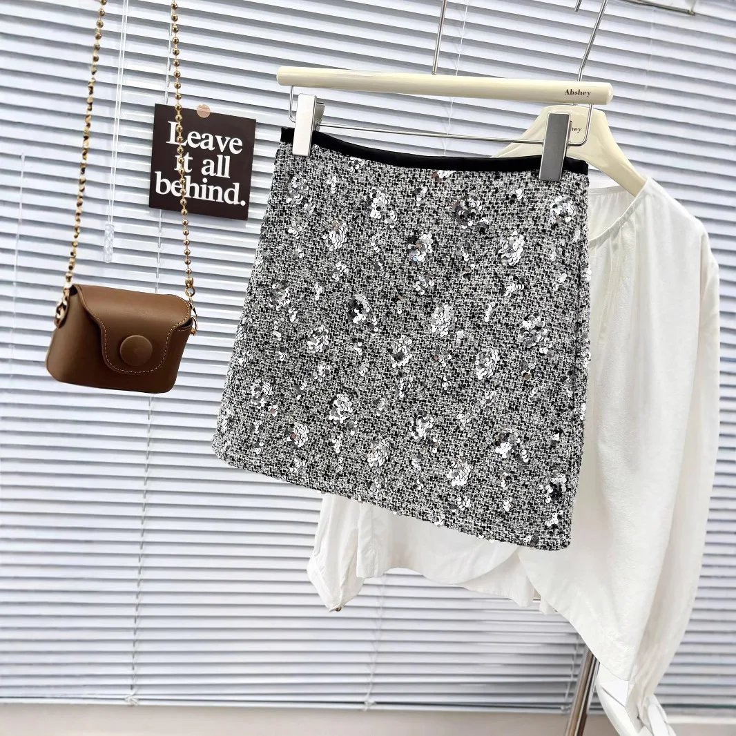 

Зимняя новинка 2025 года, женская сексуальная короткая юбка с высокой талией и блестками