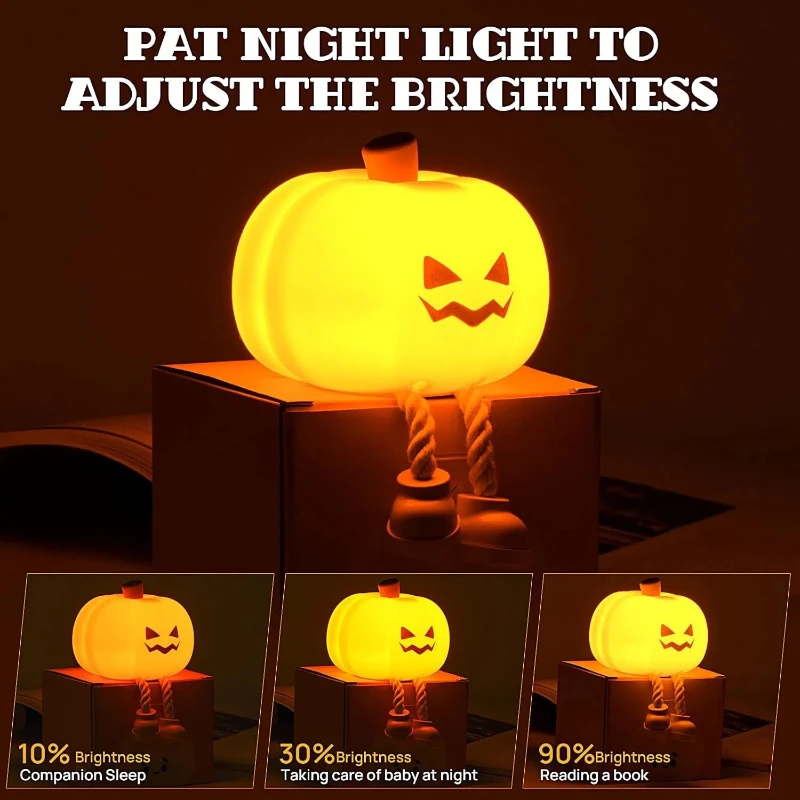 Halloween Hanging Decorations Cute LED Pumpkin Lamps With Rope 3 Level Dimmable USB Hanging Silicone Touch Lamp for Woman & Kid