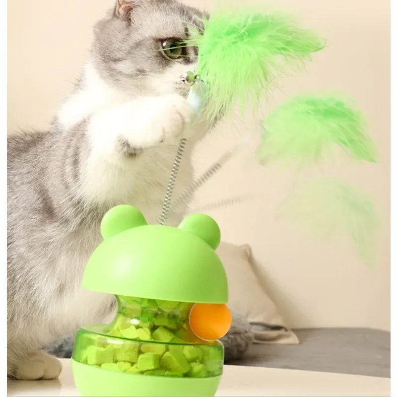 Tumbler cat toy frog leaking ball teasing cat stick puzzle to relieve boredom feather pet toy