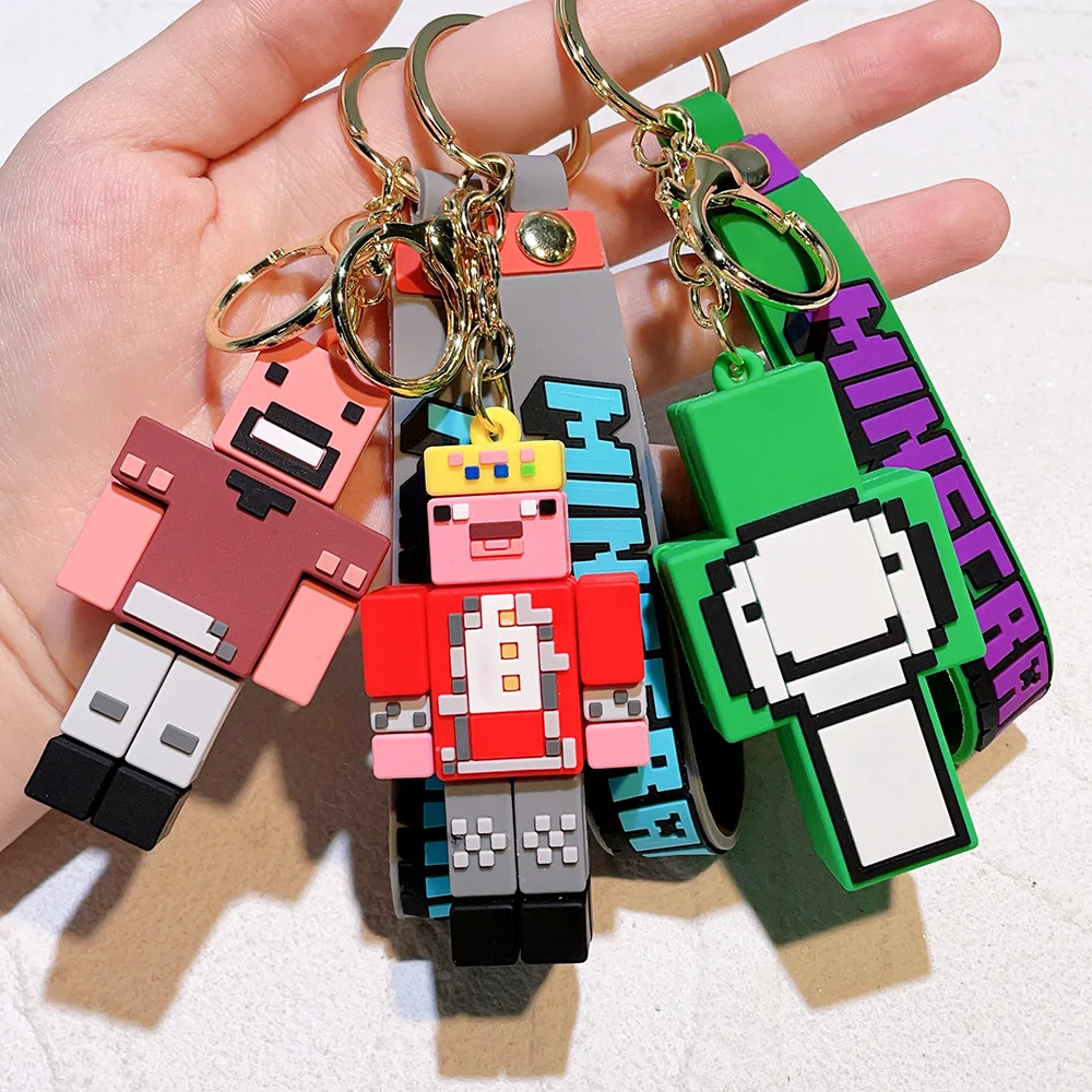 Game Anime Character Roles Minecraft Figure Model Toys Pixel Keychain My World Cartoon Creeper Doll Silicone Pendant Keyring Car