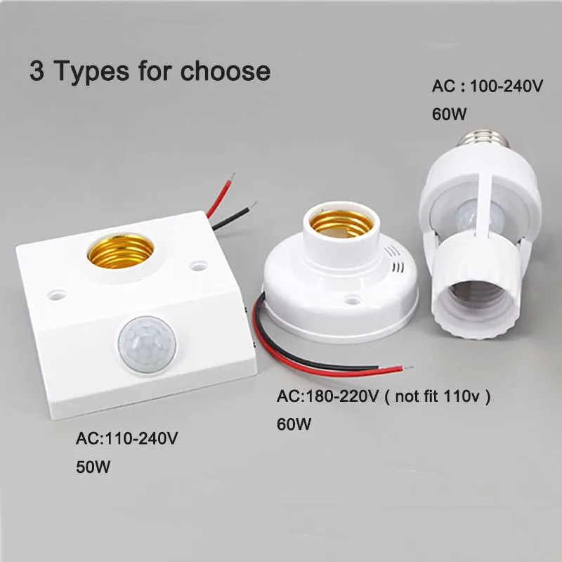 

AC 110V-240 Sound or PIR Motion Human Body Infrared Sensor Lamp Holder LED Bulb E27 Base socket