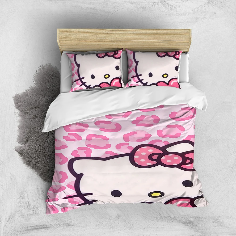 

Комплект постельного белья с мультяшным принтом Hello Kitty: пододеяльник, 2 наволочки, 3 предмета, из мягкого хлопка, для дома и общежития, подарок для студентов