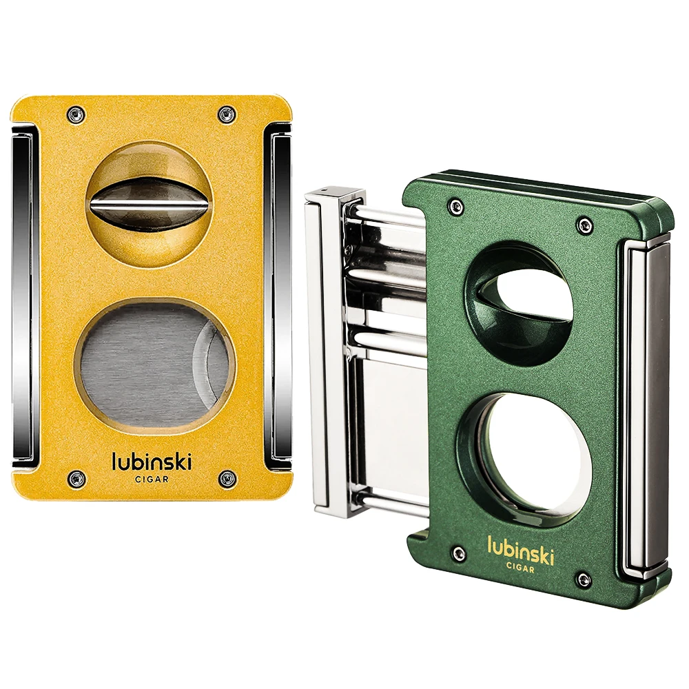 LUBINSKI Cigar Cutter Metal V Cutter Guillotine 2-in-1 Portable Luxury Foldable Holder Cigar V Cutter