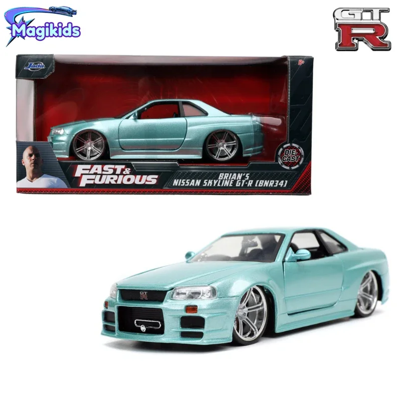 

1:24 Brian 2002 Nissan Skyline GT-R R34 Toys JDM Street Drift Super Cars Metal Case Gift J38