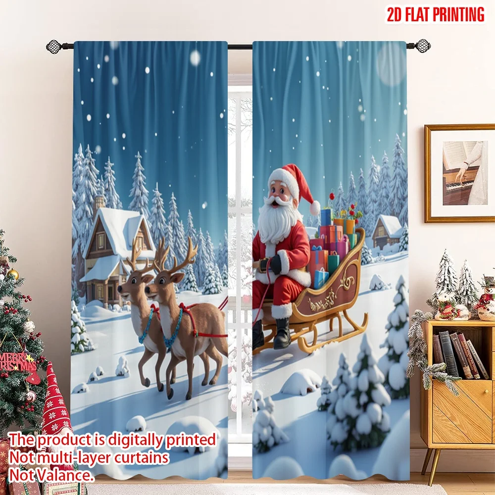 

2pcs 2D flat printing Merry Christmas Popular Drapes Santa Sleigh Reindeer Christmas Holiday Polyester Without Electricity 0 for