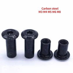 20~100pcs M3 M4 M5 M6 M8 Black Carbon Steel Large Flat Hex Hexagon Socket Head Rivet Connector Insert Joint Sleeve Cap Nut