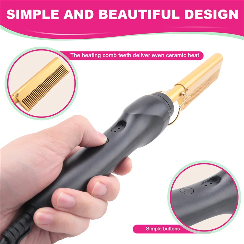 

B06B-Hair Straightener Comb Wet&Dry Hair Straightener Curling Iron Household Electric Comb 3In1 Straight Curling Comb