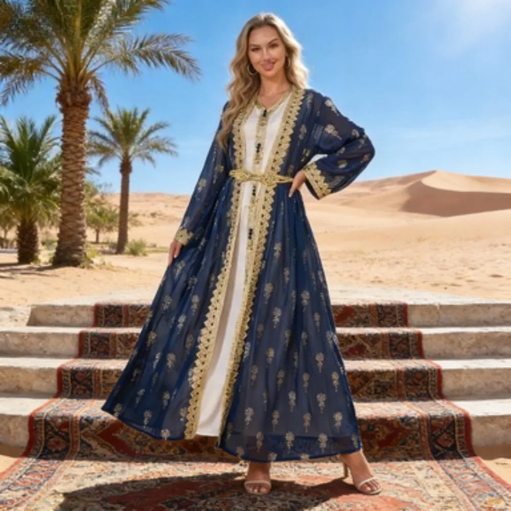 2026 New Women's Cardigan Vest Two-Piece Dress Middle Eastern Arabic Robe