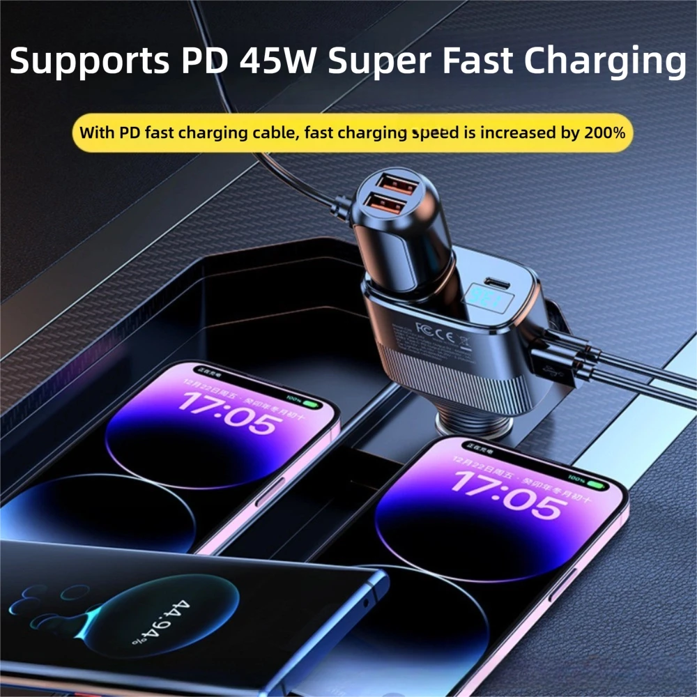 

5 in1 145W Car Charger USB Cable Conversion Plug PD45W Car Charger Super Fast Charge Smart Charging Mobile Phone Charger Car Use