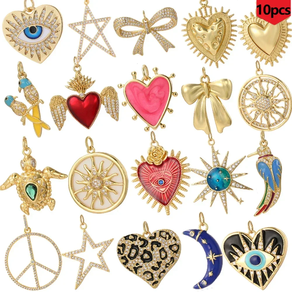 10pcs Cute Moon Heart Wholesale Charms for Jewelry Making Supplies Eye Charm Dijes Diy Woman Earrings Necklace Braclet Pendant