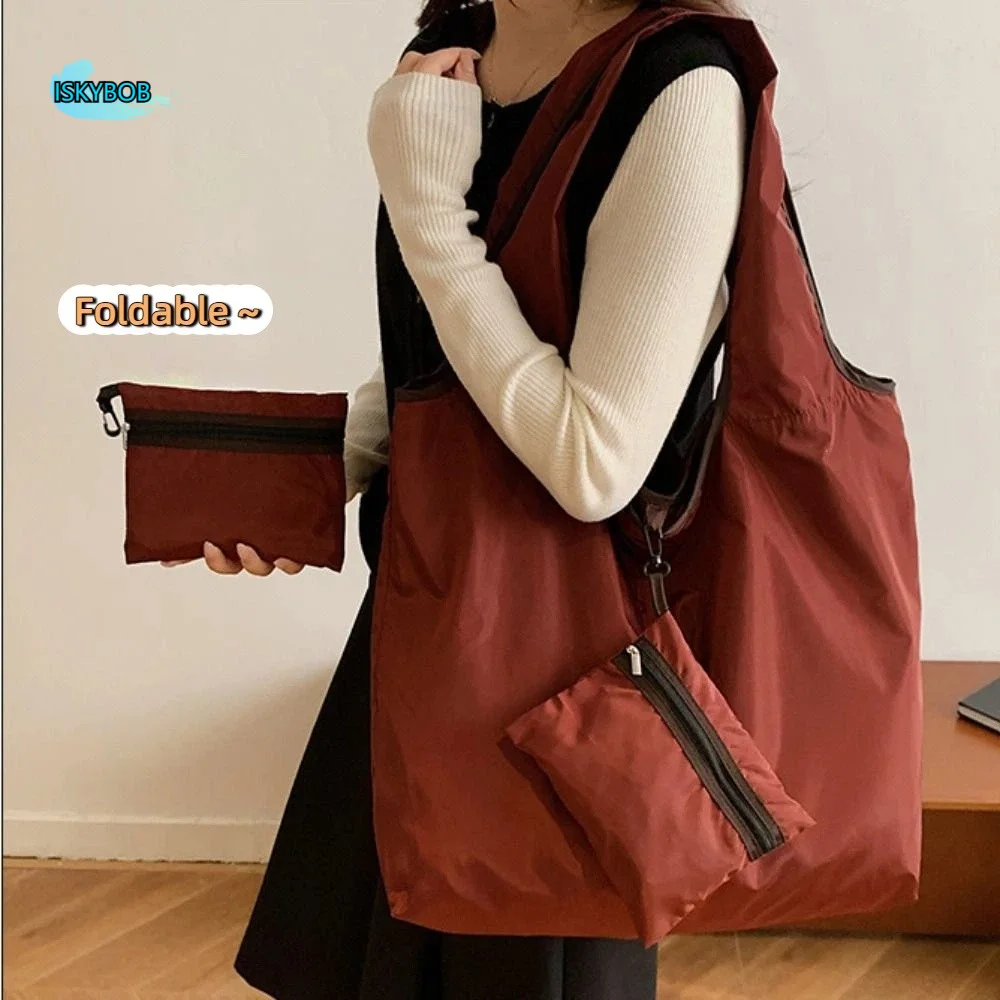 Foldable ~ Handbag Folding Shopping Bag Waterproof Shoulder Pouch Grocery Storage Bag Fold Portable Foldable Eco-Friendly Bag