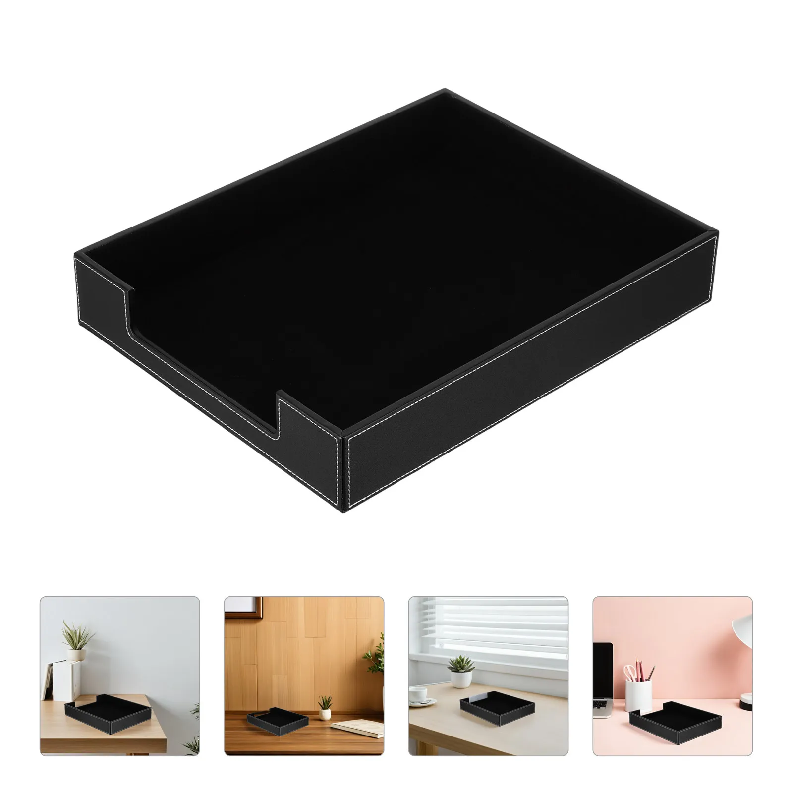 

Настольный органайзер для документов из ПУ, черный, 14x11x2.4, штабелируемый лоток для бумаг, подставка для карандашей