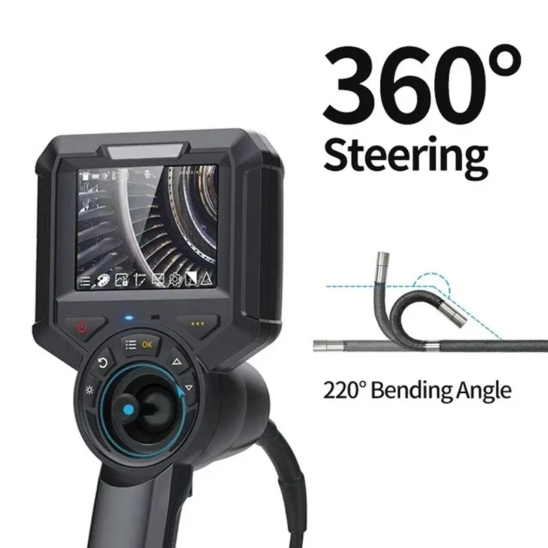 

4Way 360Degree Steering Industrial Endoscope Camera With 3.5-inch IPS Screen And 6mm 1m Soft Wire HD1280P For Cars Pipe Inspect