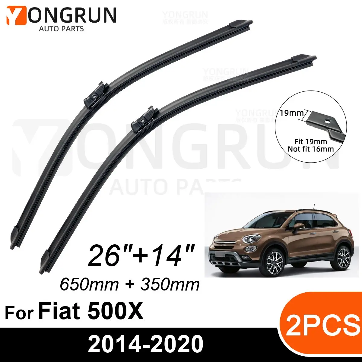 

Car Front Windshield Wipers For Fiat 500X 2014-2020 Wiper Blade Rubber 26"+14" Car Windshield Windscreen Accessories