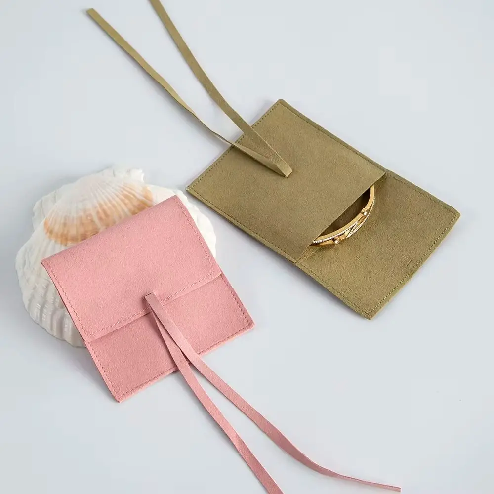 3PCS Microfiber Suede Jewelry Pouch Square Shape Soft Lining Suede Storage Bag Durable Flip Top Velvet Drawstring Bags