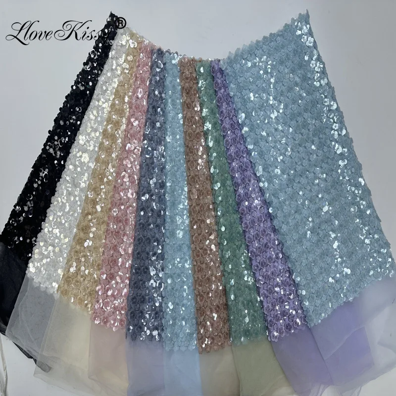 

New 3+7+9+12MM Sequin Combination Mesh Embroidery Wedding Party Evening Dress DIY Sewing High-quality Sequin Fabric Width 125CM