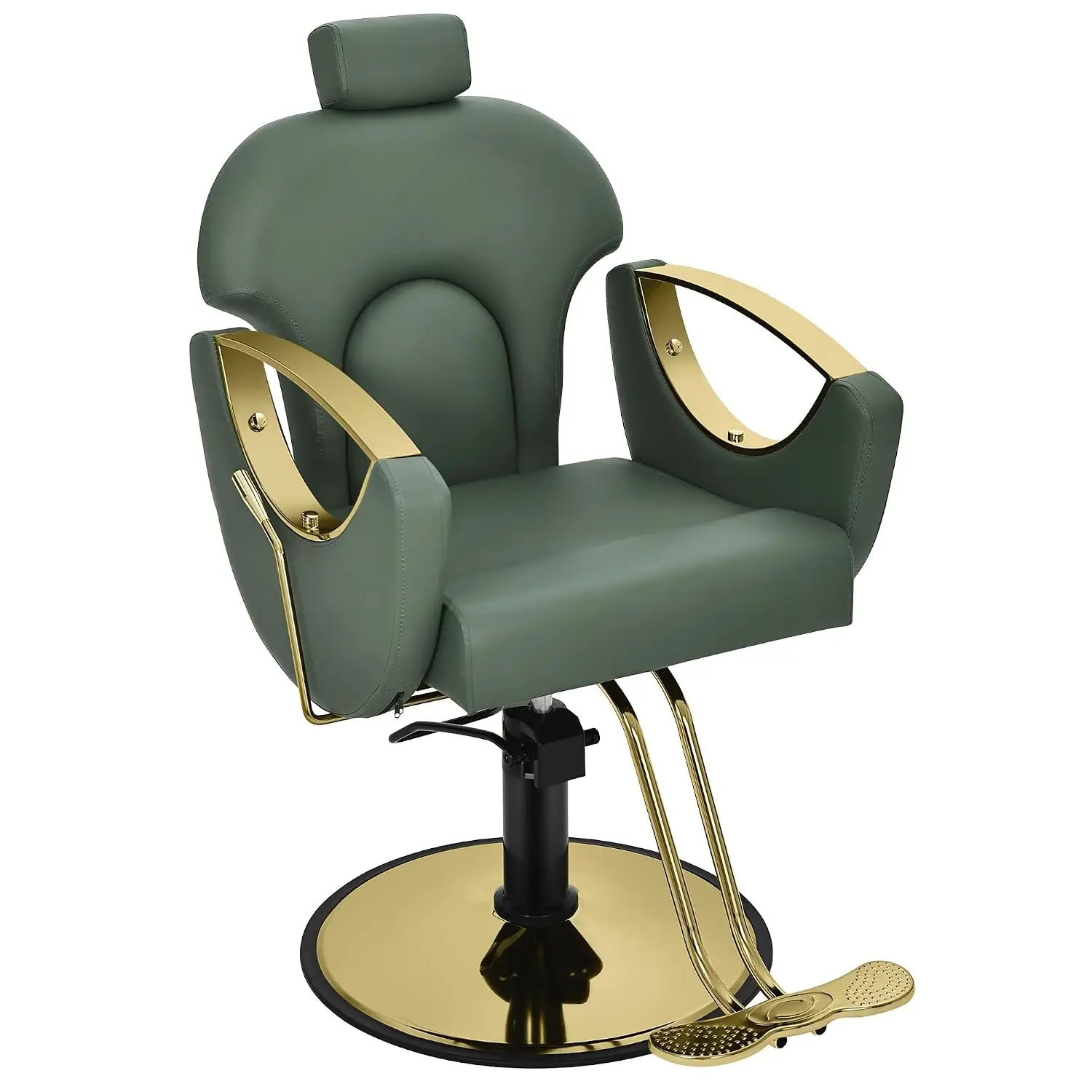 Green Gold Reclining Salon Barber Chair, Styling Chair for Hair Stylist, Customized