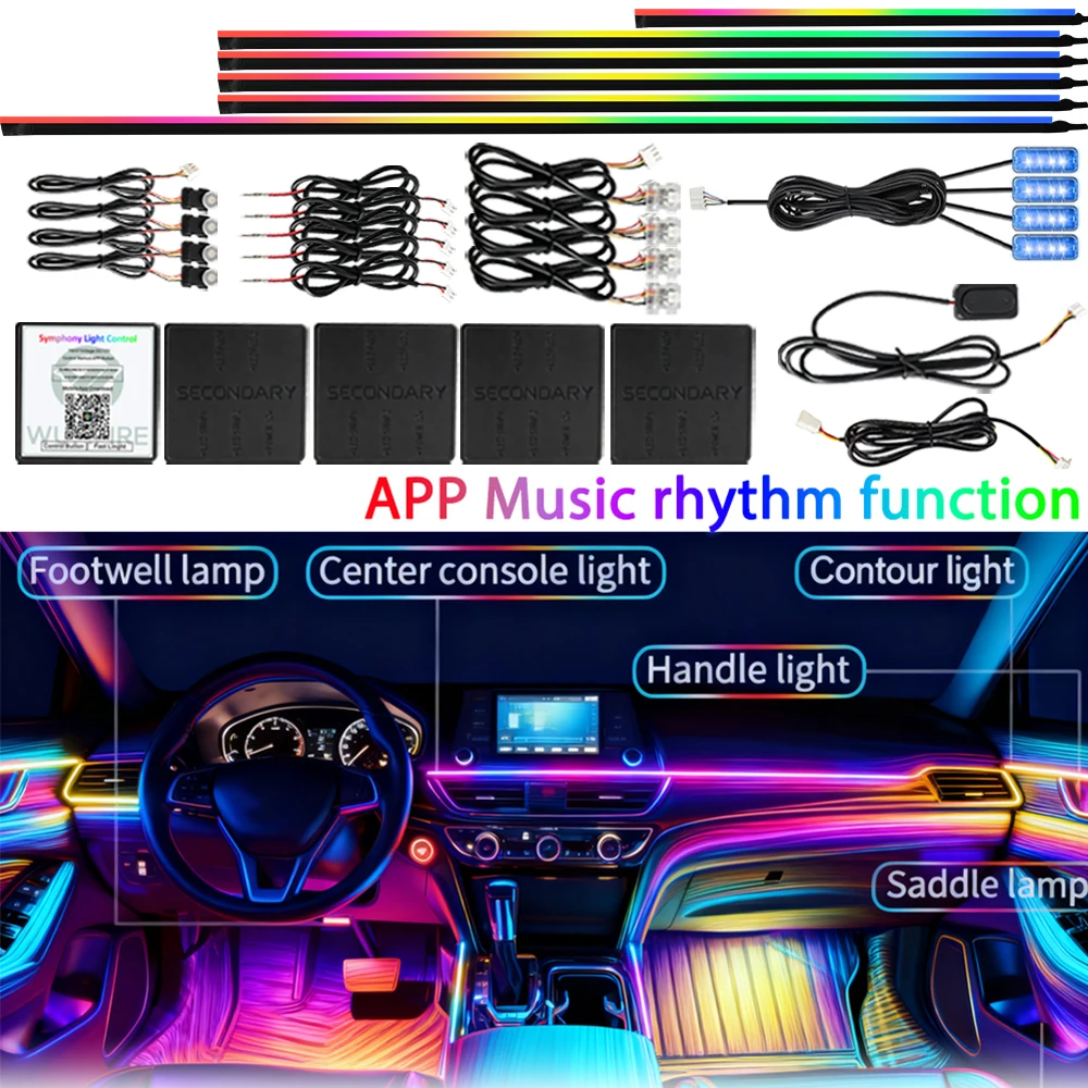 18in1 Neon Symphony Atmosphere Lights Hidden Acrylic Strip 213 Color 14/6/10/22in1 Full Color Streamer Car Ambient Lights Light