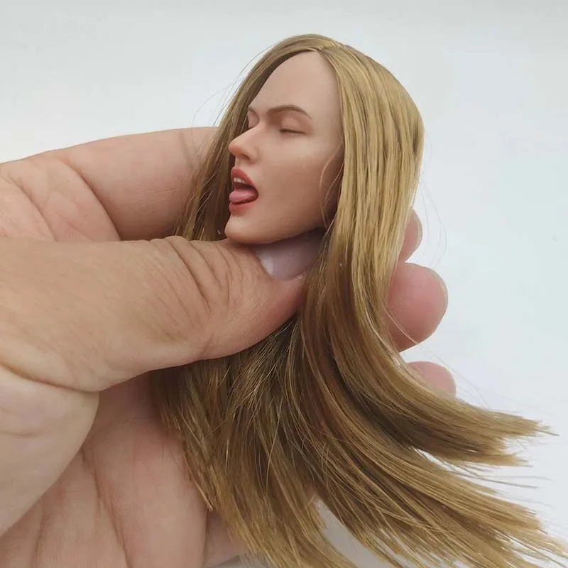 1/6 European Beauty Orgasm Head Sculpt Brown Straight Hair Girl Head Played Toys for 12