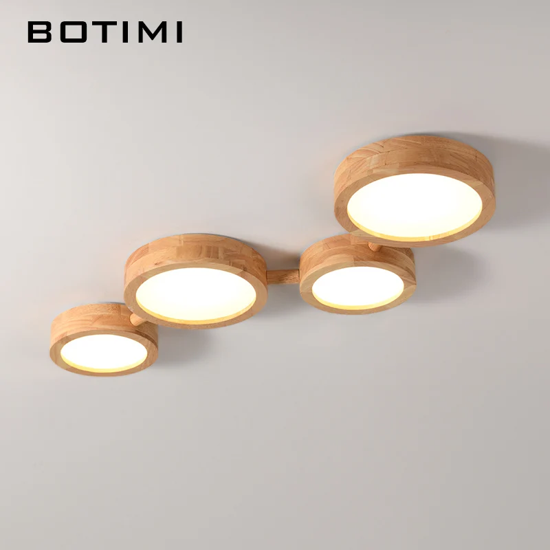 BOTIMI Circle Solid Wood Ceiling Lights For Foyer Round Wooden Surface Mounted Bedroom Ceiling Lamp