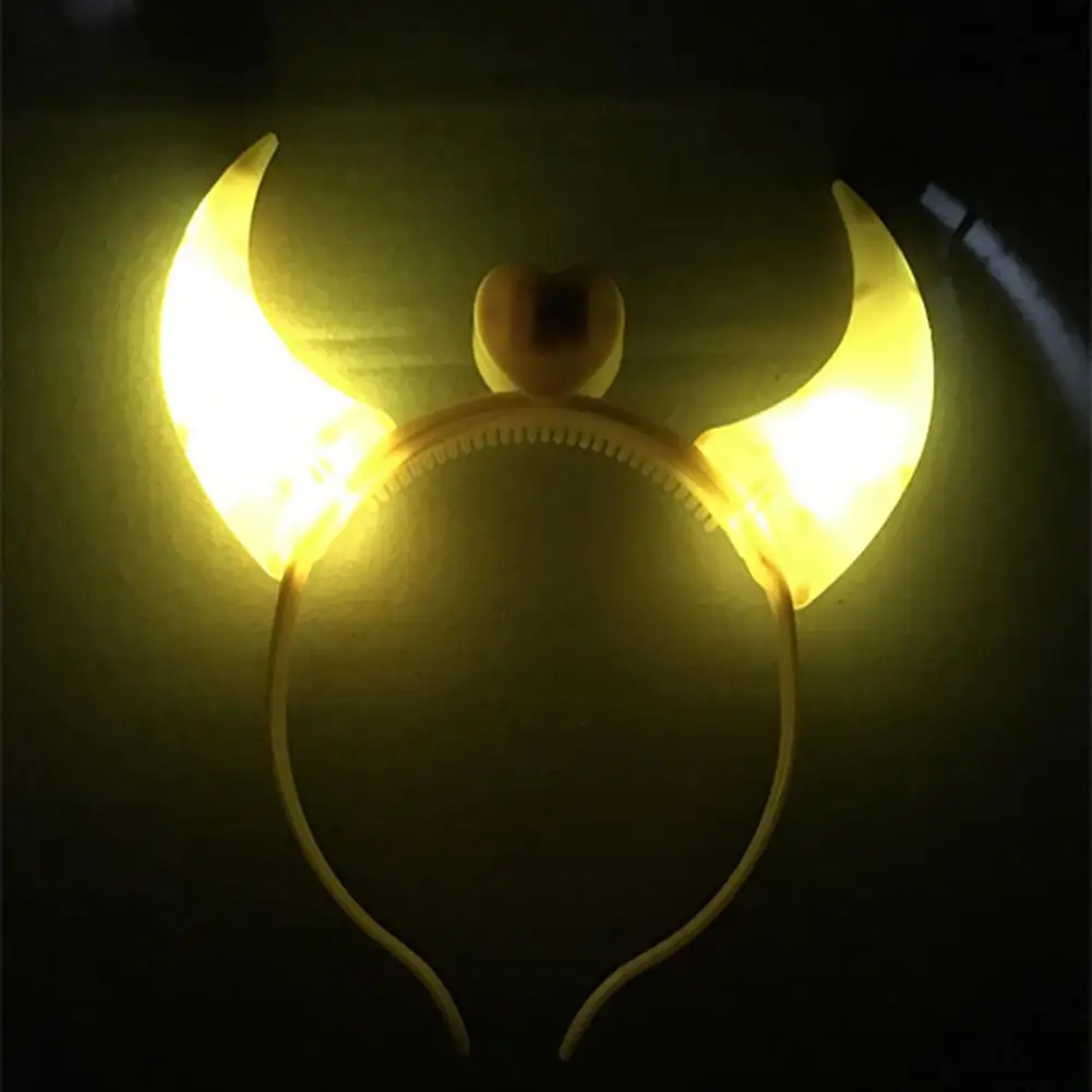 Party Hair Clasp Horns Heart Pattern Glow Luminous Plastic Kids Adults Cosplay Headband Headwear Event Accessories