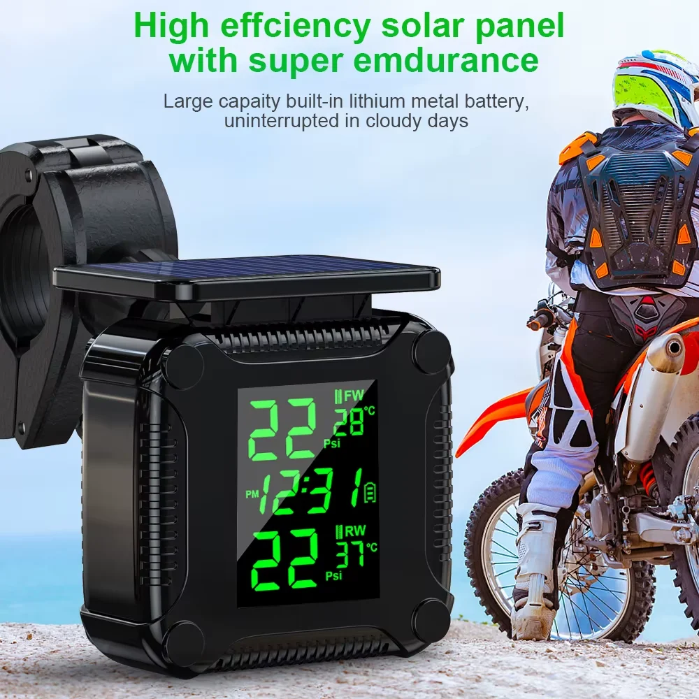 Anchtek Motorcycle TPMS Moto Wireless Tyre Pressure Monitoring System USB Charging LCD Display Air Pressure Sensor For Bike