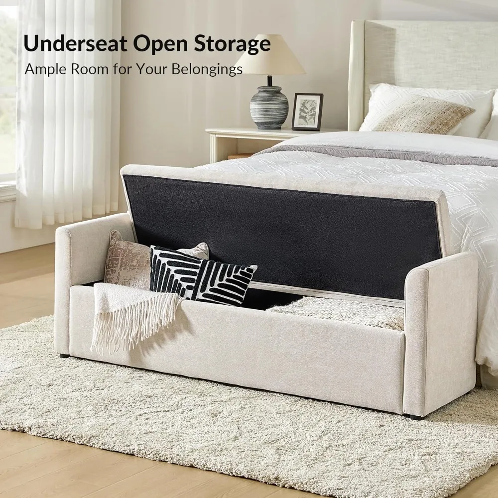 Banco de armazenamento moderno com almofadas, banco otomano extra longo de 59,4" para quarto para o fim da cama, estofado confortável