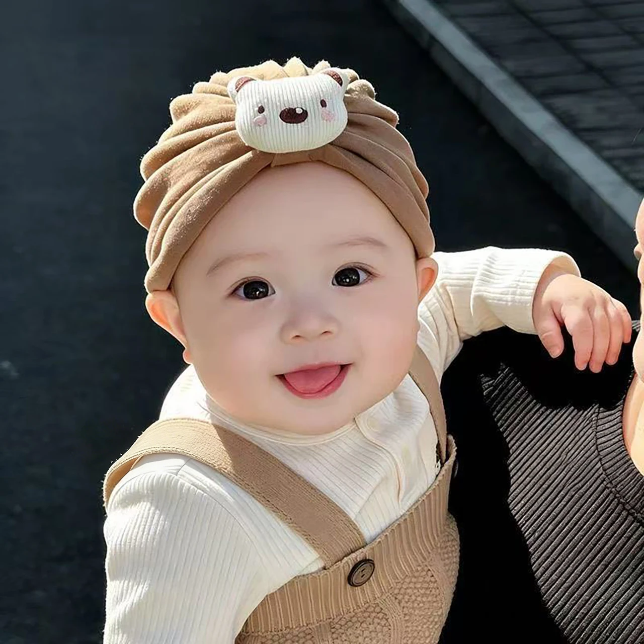 Cute Bear Doll Baby Turban Cap Spring Autumn Kids Ear Protection Headscarf 0-1Year Newborn Bandana Headbands Cotton Kids Beanies