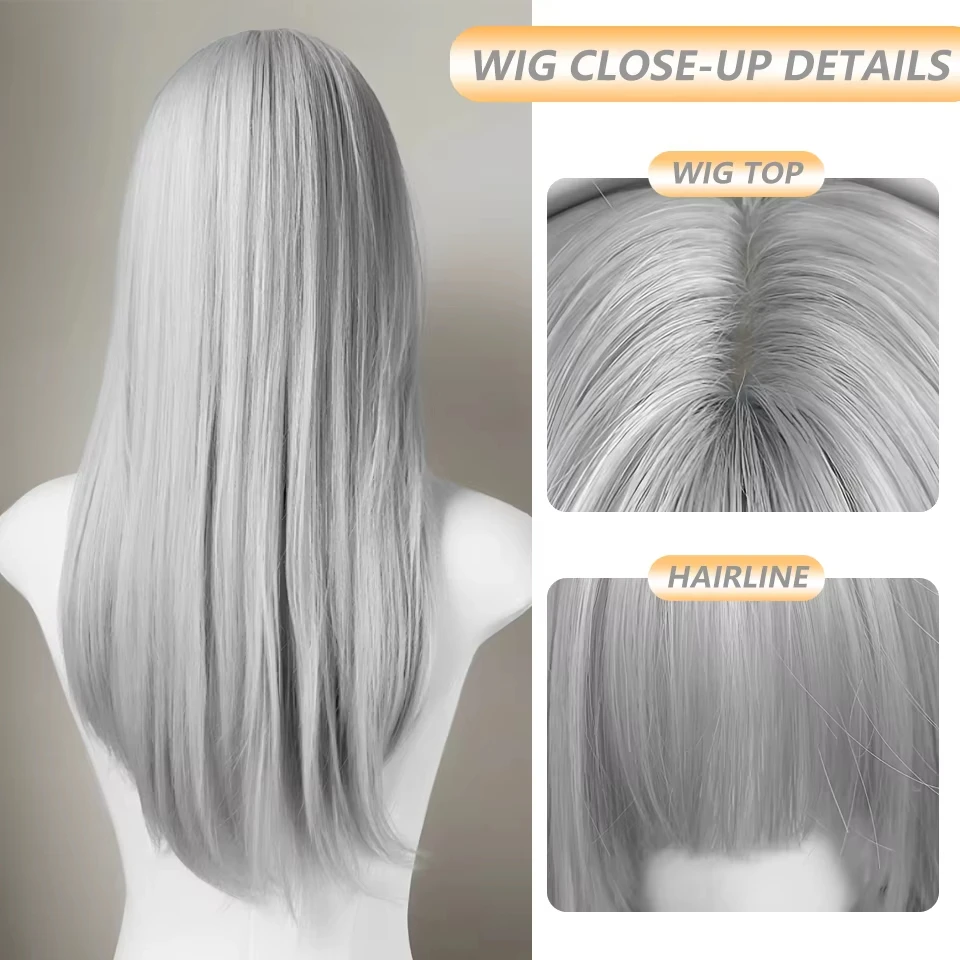 26-Inch Synthetic Wig Long Straight Hair Halloween Wig Cosplay Wig Role-Playing Party Wig High-Temperature Hairnet