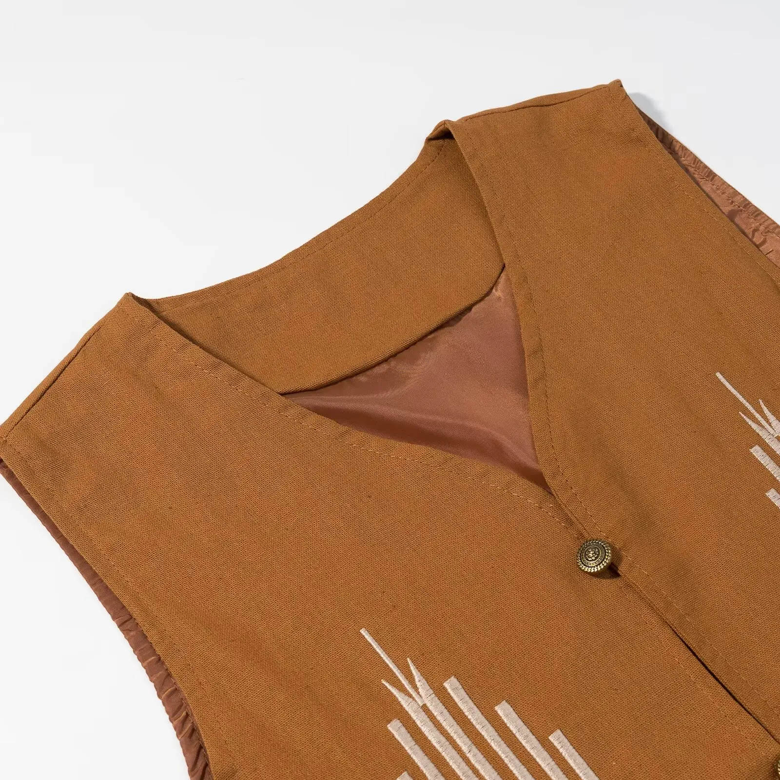 ZBZR Faionable Embroidered Button up Vest Spring 2025 Women's Wear Sli Charming Layering Trendy oulder Pad Jaet