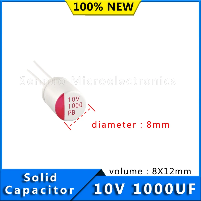 10pcs New solid capacitor 1000uf 10V Capacitors 8x12 Aluminum Electrolytic Capacitors 1000uf 10v In-Line Solid State Capacitors