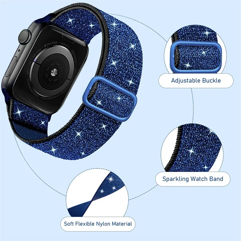 Elastic Strap for Apple Watch Series 9/8/7 6 5 4 Se ultra 2 49mm 41mm 45mm 40mm/44mm pride Nylon loop Shiny Bracelet iWatch Band