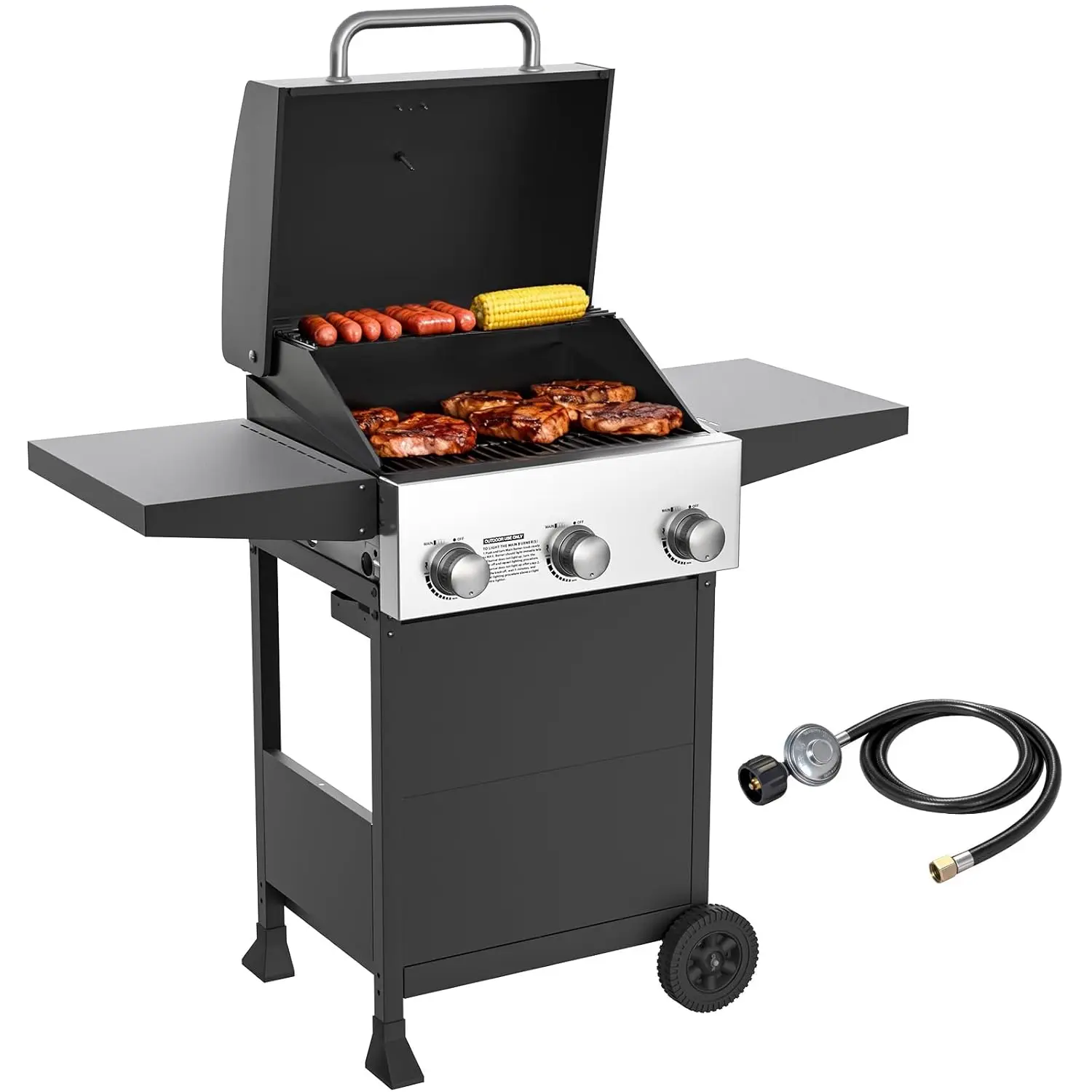 

3 Burner Propane Gas Grill, 445 Sq. In. Cooking Area, 36,000 BTU Stainless Steel BBQ Grill with Built-In, Customized