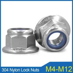 2/5/10pcs M4 M5 M6 M8 M10 M12 304 A2-70 Stainless Steel Hex Flange Nylon with Washer Lock Nut Self-locking Nylock Lock nut