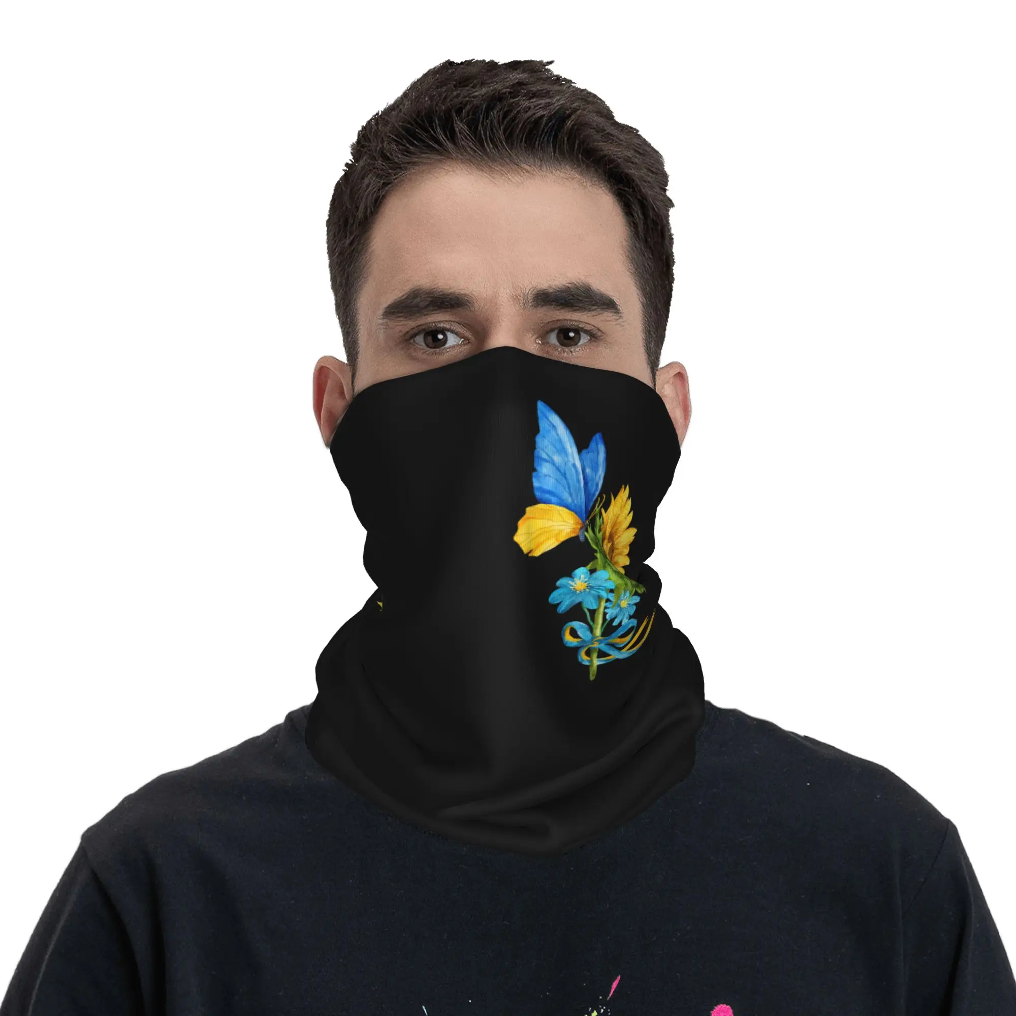 Sunflower Ukraine Flag Butterfly Ukrainian Flag Bandana Neck Gaiter Printed Balaclavas Mask Scarf Headband for Men Women Adult